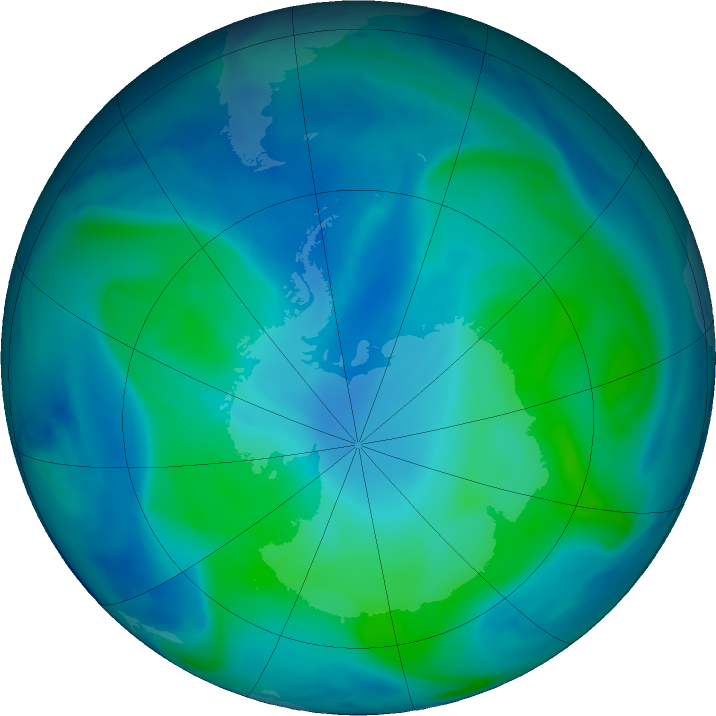 Antarctic ozone map for 09 February 2021